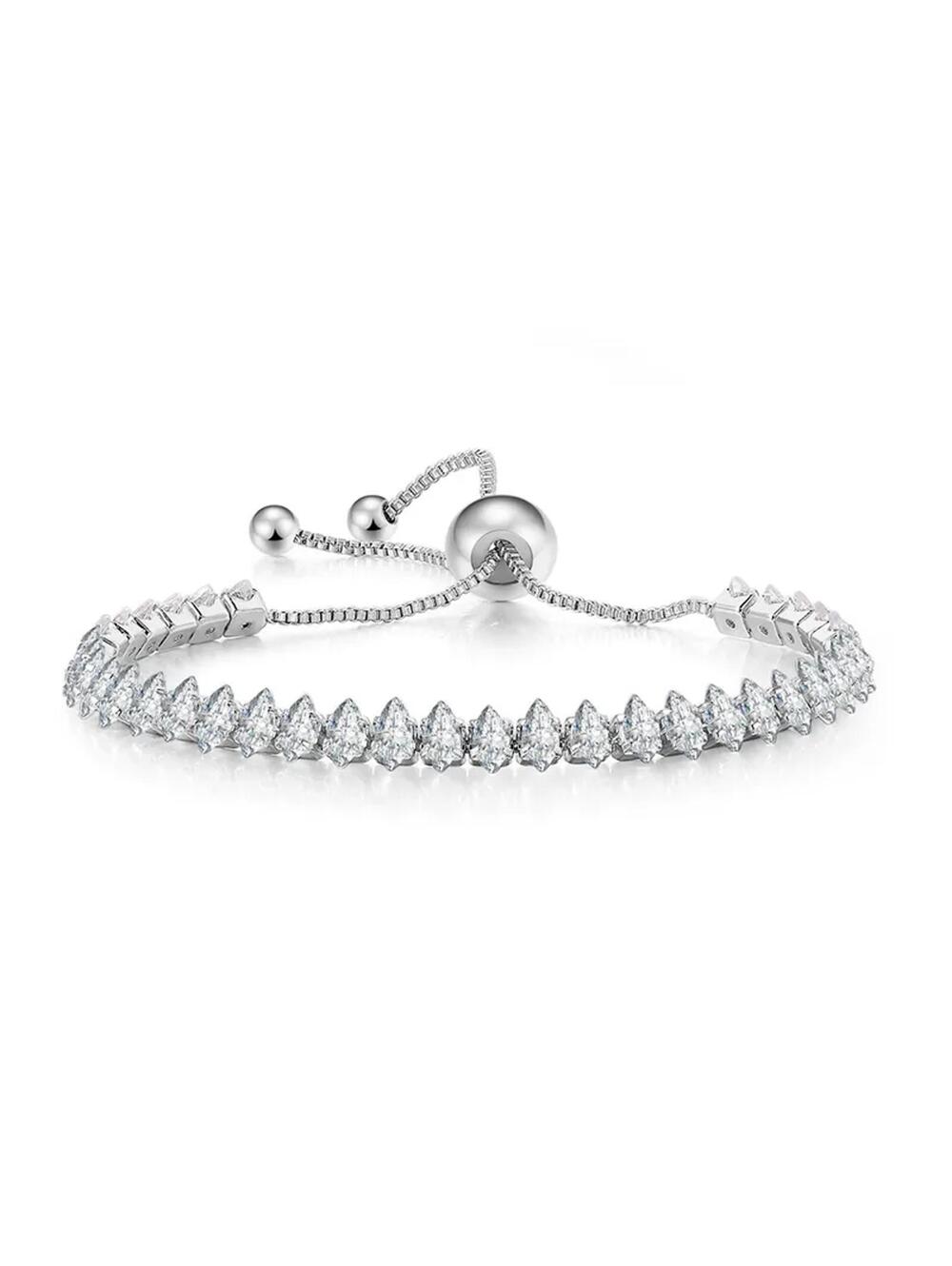 Adjustable marquise tennis - Bracelet - Silver - CZs - 6.5 - 9"
